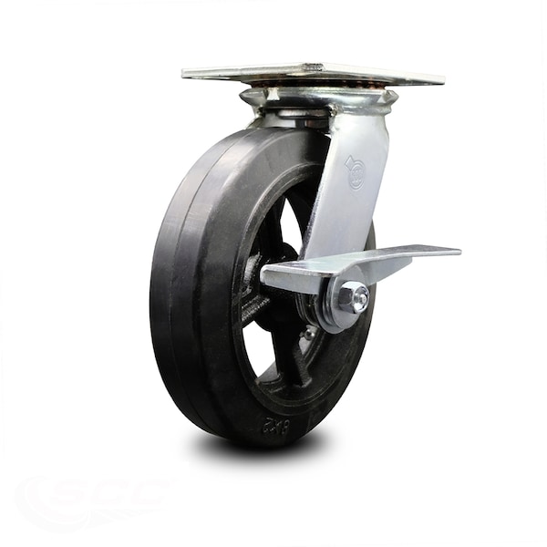 8 Inch Heavy Duty Rubber on Steel Caster with Ball Bearing and Brake SCC